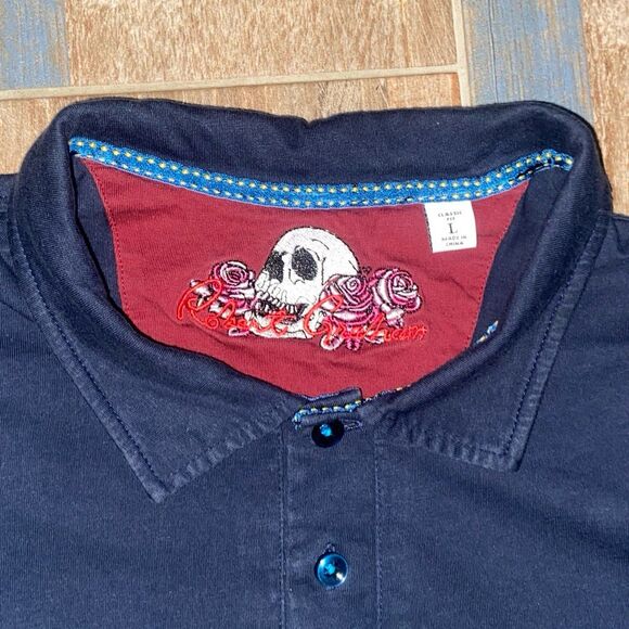 Robert Graham Men's L Skull Trim Short Sleeve Polo Shirt Navy - Picture 7 of 9